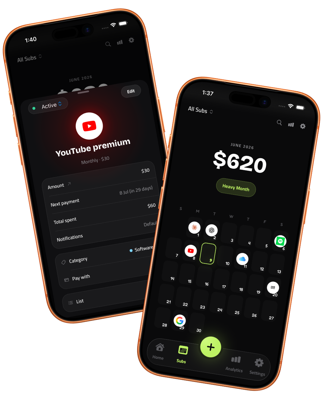 Nolvi subscriptions screen