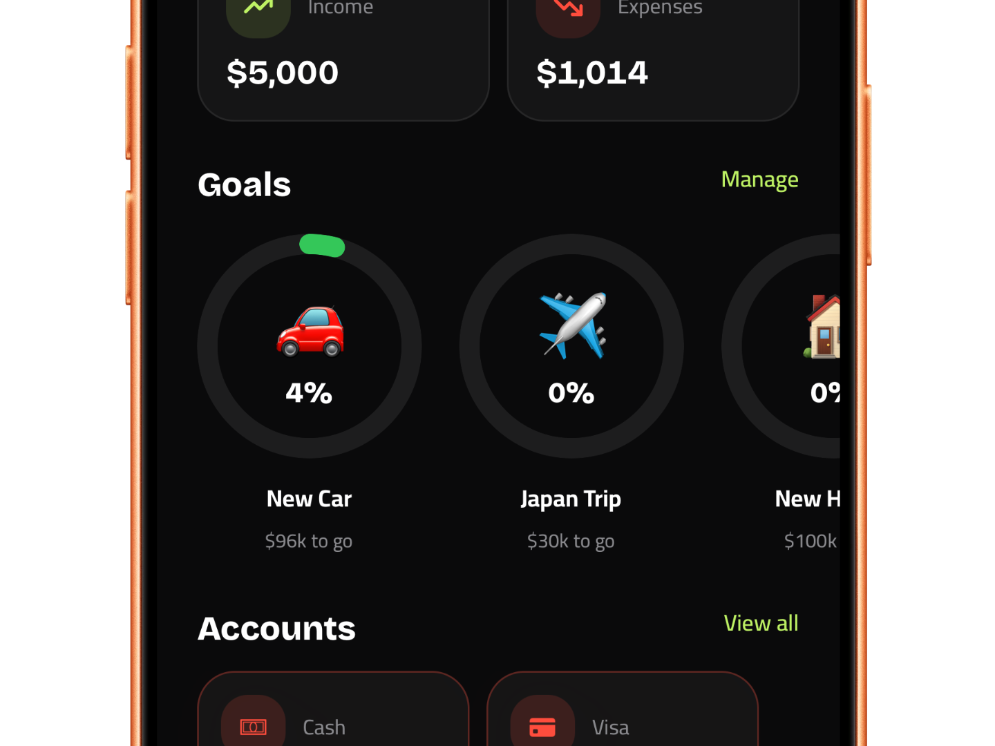 Nolvi savings goals screen